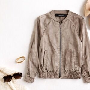 ✨ Zara Basic Satin Bomber Jacket XS | Taupe Shimmer Zip Front Lightweight Jacket